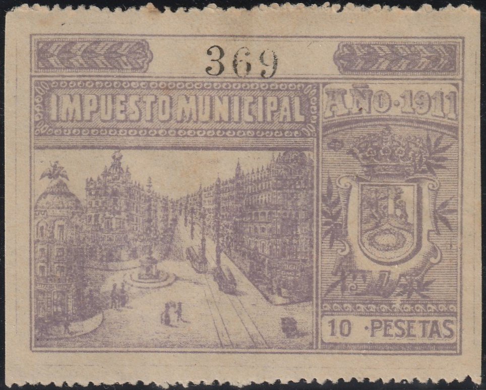 Spain Impuesto Municipal Madrid 1911 Revenue Sello Fiscal Stamp Tramcar Tram Tramway